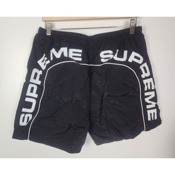 Supreme Men's Sz. M Black & White Back Scroll Swim Trunks